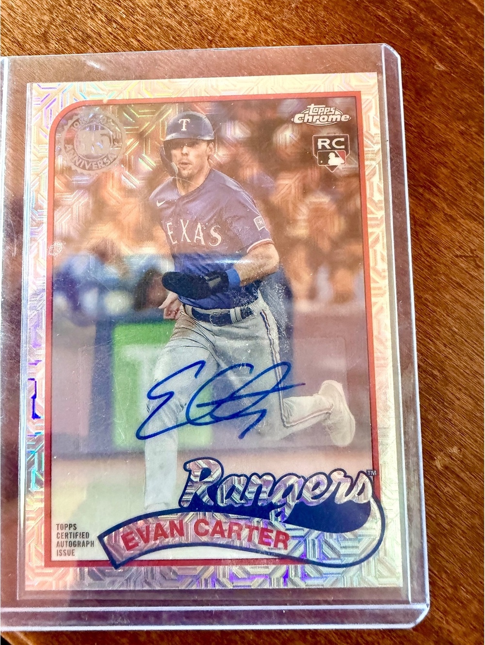 2024 Topps Chrome Evan Carter Rookie Autograph #D01/299 Texas Rangers Baseball